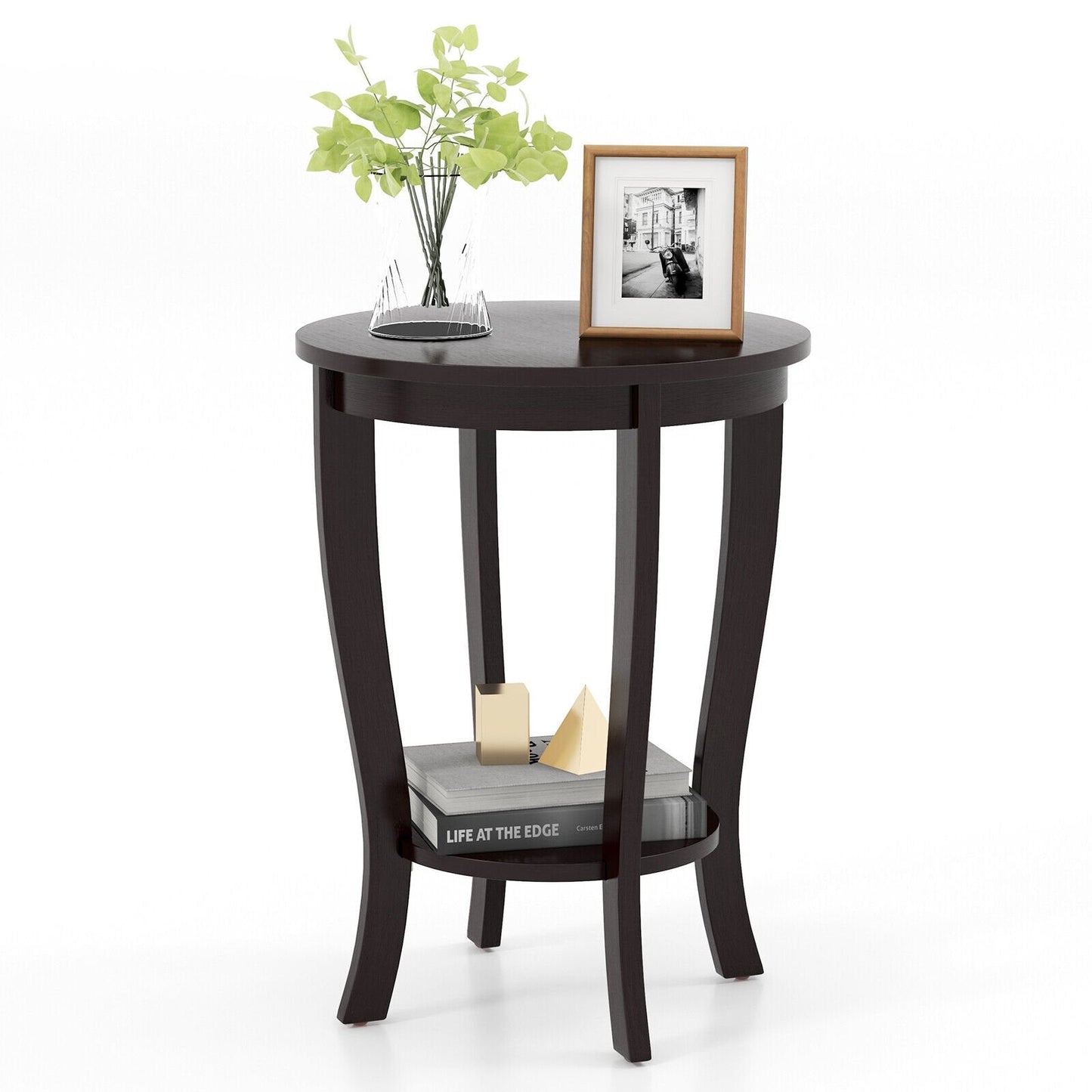 2-tier Round End Table with Solid Wood Legs, Espresso End & Side Tables   at Gallery Canada