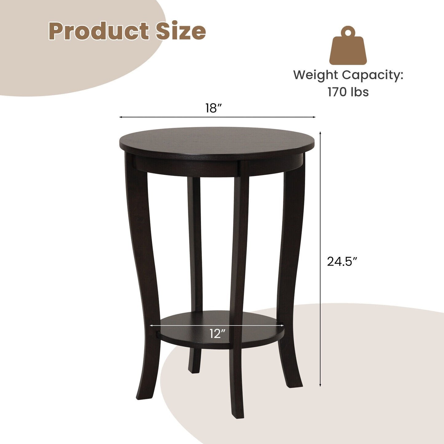 2-tier Round End Table with Solid Wood Legs, Espresso End & Side Tables   at Gallery Canada