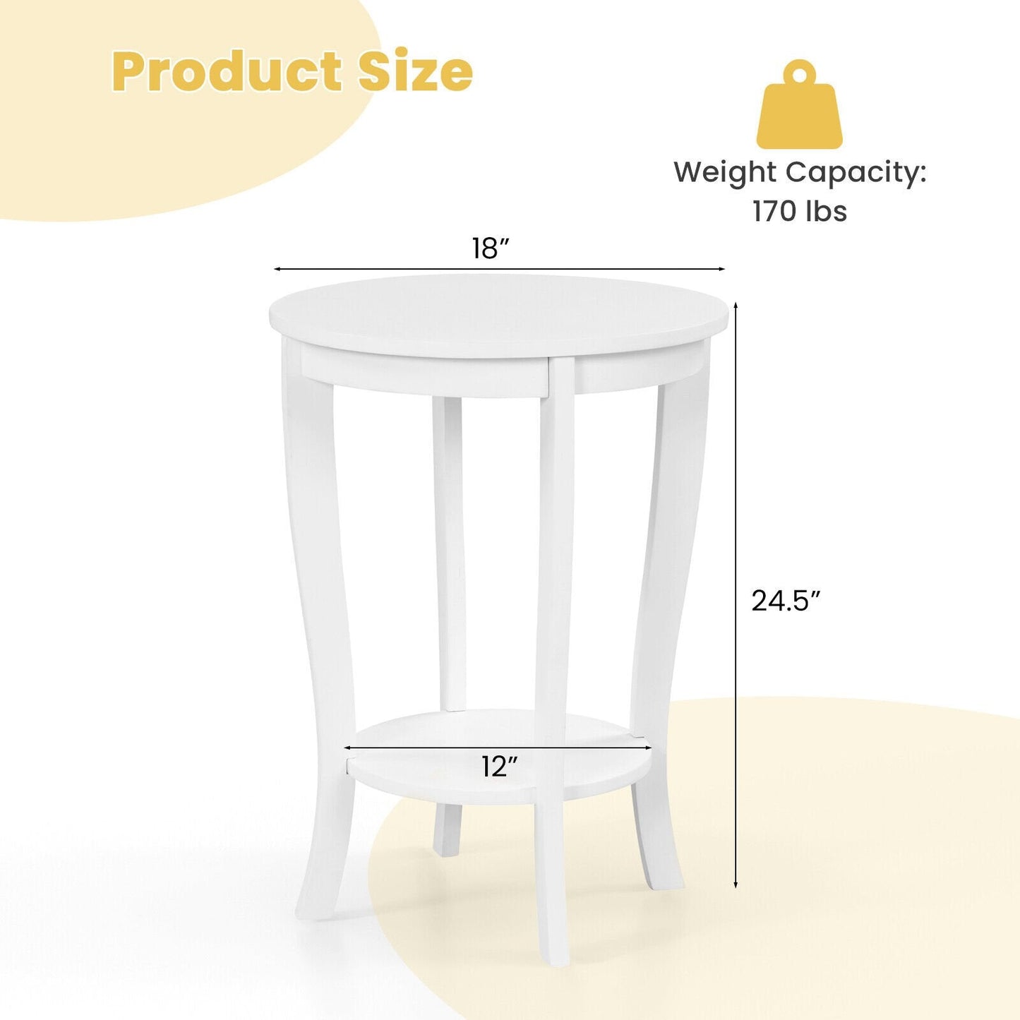 2-tier Round End Table with Solid Wood Legs, White End & Side Tables   at Gallery Canada