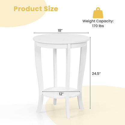 2-tier Round End Table with Solid Wood Legs, White End & Side Tables   at Gallery Canada