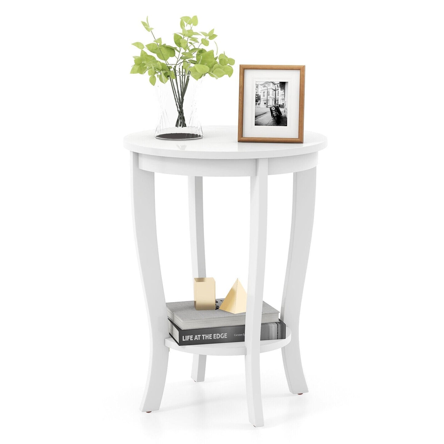 2-tier Round End Table with Solid Wood Legs, White End & Side Tables   at Gallery Canada