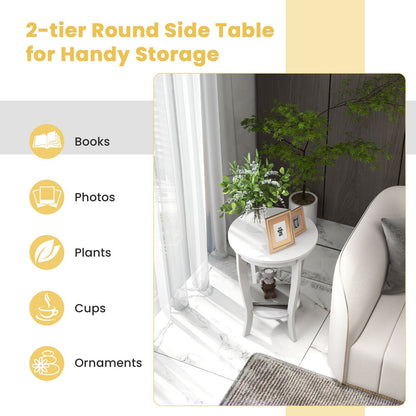 2-tier Round End Table with Solid Wood Legs, White End & Side Tables   at Gallery Canada