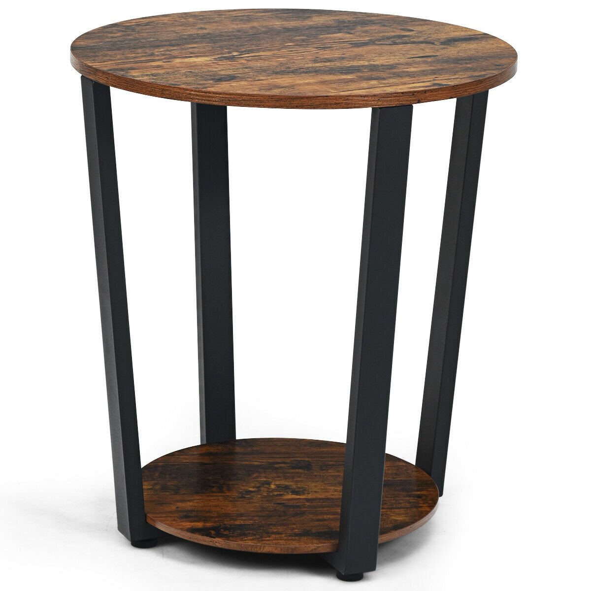 2-Tier Round End Table with Storage Shelf and Metal Frame, Brown End & Side Tables   at Gallery Canada