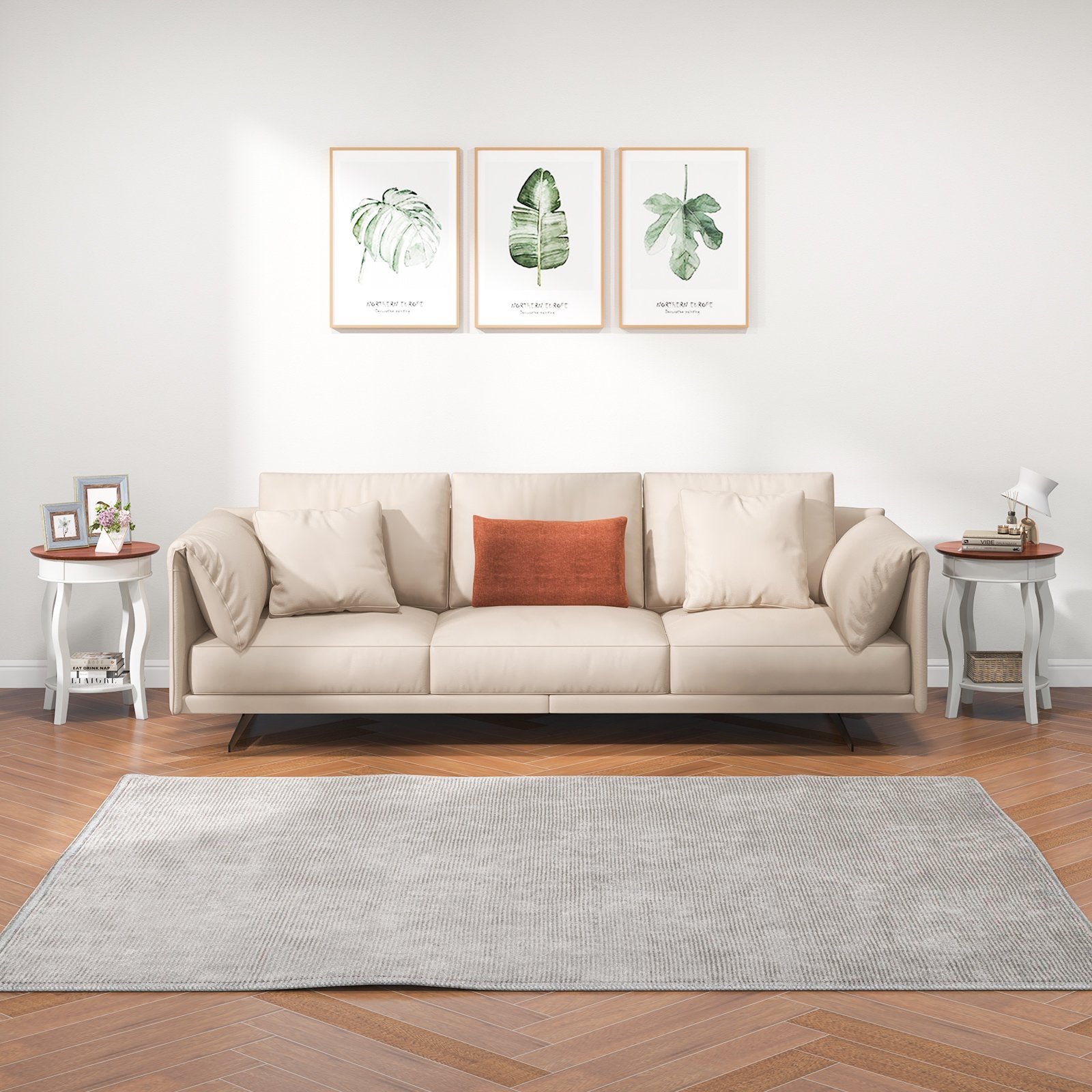 2-Tier Round End Table with Storage Shelf and Solid Rubber Wood Legs, Walnut & White End & Side Tables   at Gallery Canada