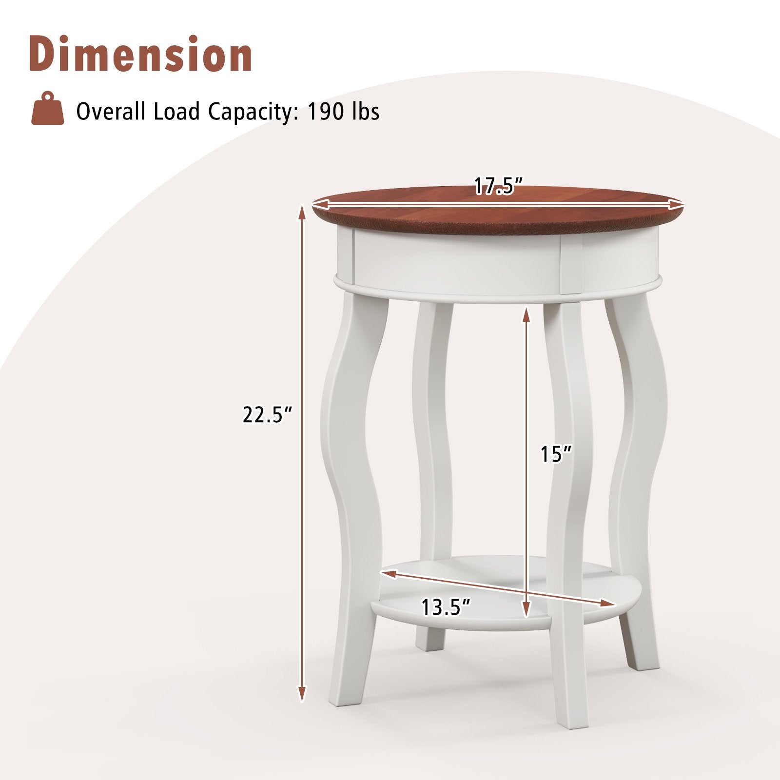 2-Tier Round End Table with Storage Shelf and Solid Rubber Wood Legs, Walnut & White End & Side Tables   at Gallery Canada