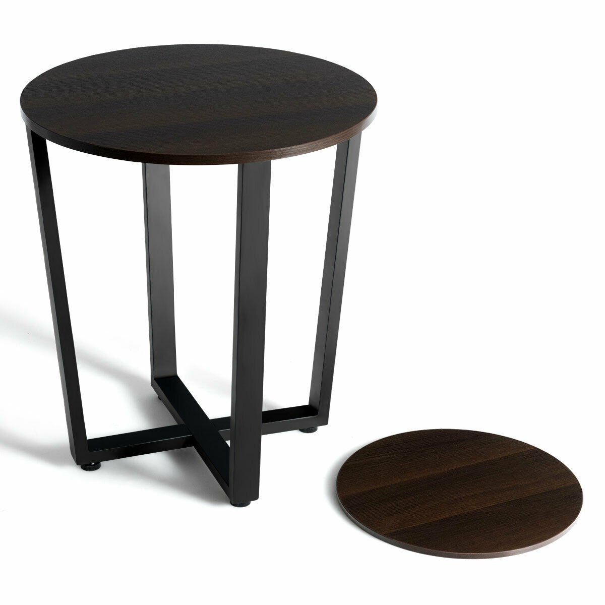 2-Tier Round End Table with Storage Shelf & Metal Frame, Walnut End & Side Tables   at Gallery Canada