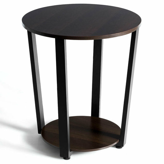 2-Tier Round End Table with Storage Shelf & Metal Frame, Walnut End & Side Tables   at Gallery Canada