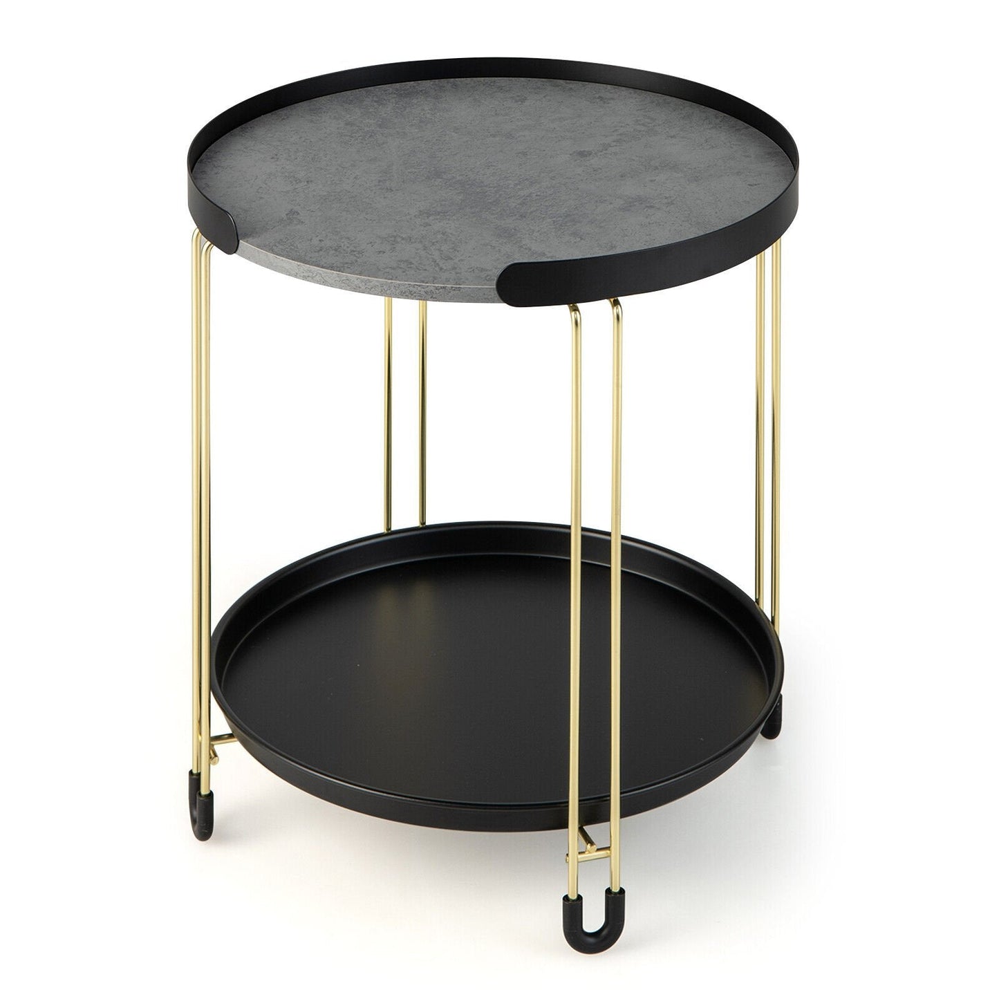 2-Tier Round Side Table with Removable Tray and Metal Frame for Small Space, Golden End & Side Tables   at Gallery Canada