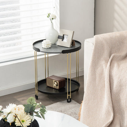 2-Tier Round Side Table with Removable Tray and Metal Frame for Small Space, Golden End & Side Tables   at Gallery Canada