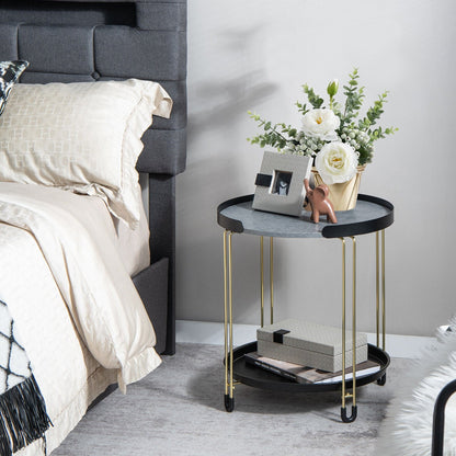 2-Tier Round Side Table with Removable Tray and Metal Frame for Small Space, Golden End & Side Tables   at Gallery Canada