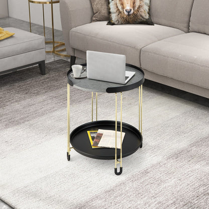 2-Tier Round Side Table with Removable Tray and Metal Frame for Small Space, Golden End & Side Tables   at Gallery Canada