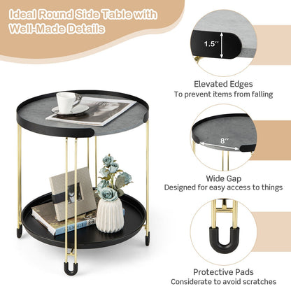 2-Tier Round Side Table with Removable Tray and Metal Frame for Small Space, Golden End & Side Tables   at Gallery Canada