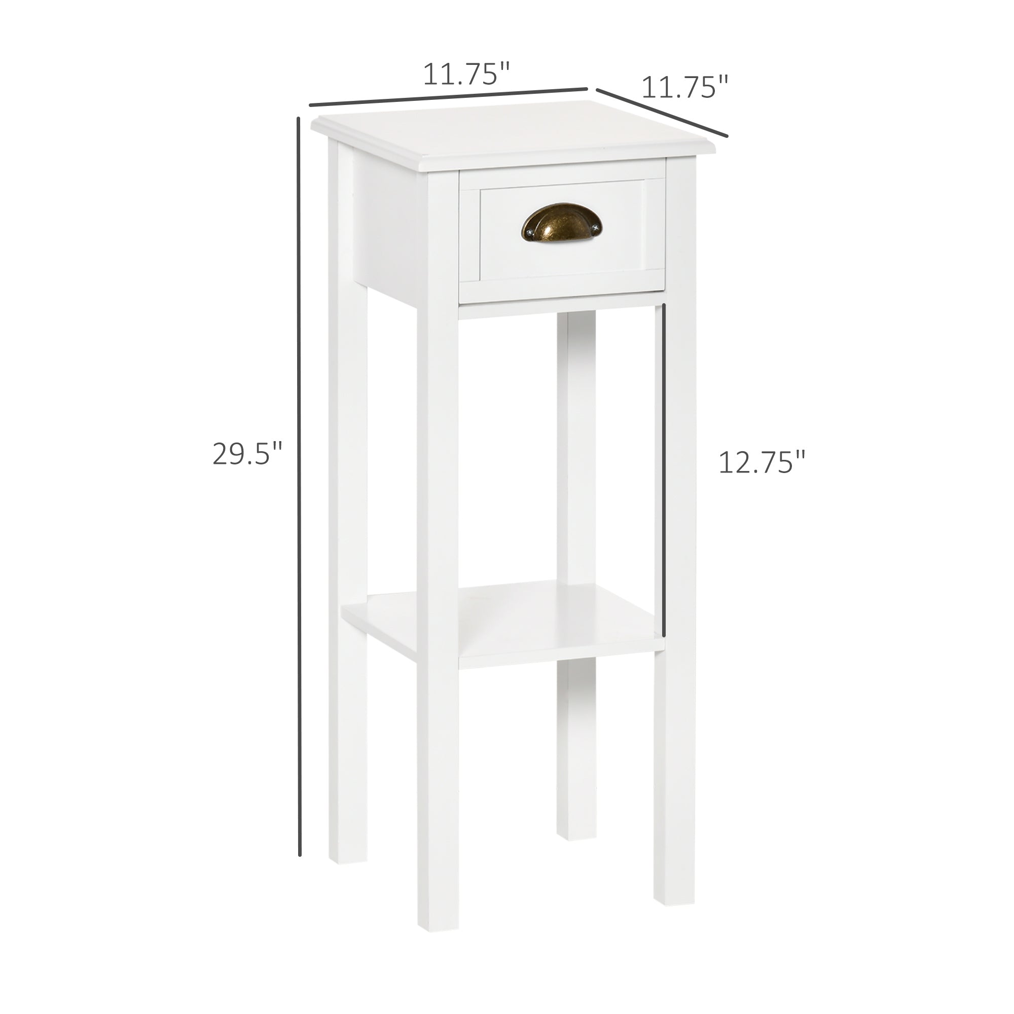 2 Tier Side Table, Set of 2, Narrow Tall End Table with Drawer and Shelf, Slim Wooden Nightstand for Living Room, Bedroom, Hallway, White Side Tables   at Gallery Canada