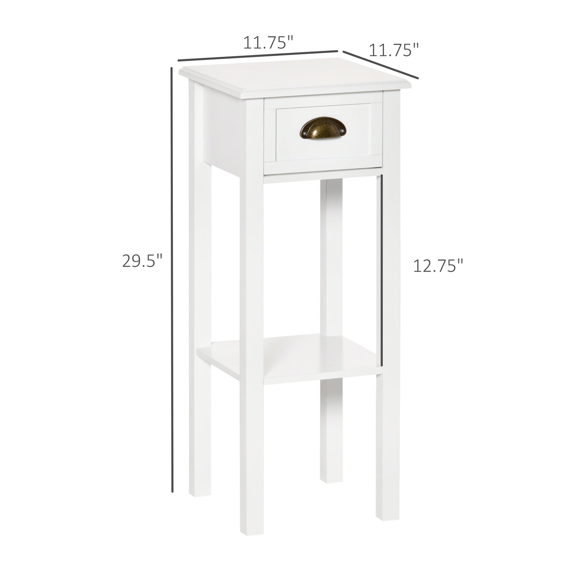 2 Tier Side Table, Set of 2, Narrow Tall End Table with Drawer and Shelf, Slim Wooden Nightstand for Living Room, Bedroom, Hallway, White Side Tables   at Gallery Canada