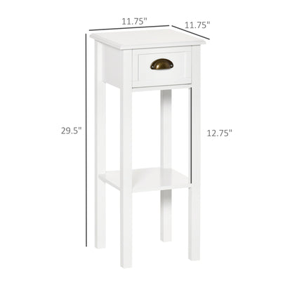 2 Tier Side Table, Set of 2, Narrow Tall End Table with Drawer and Shelf, Slim Wooden Nightstand for Living Room, Bedroom, Hallway, White Side Tables   at Gallery Canada