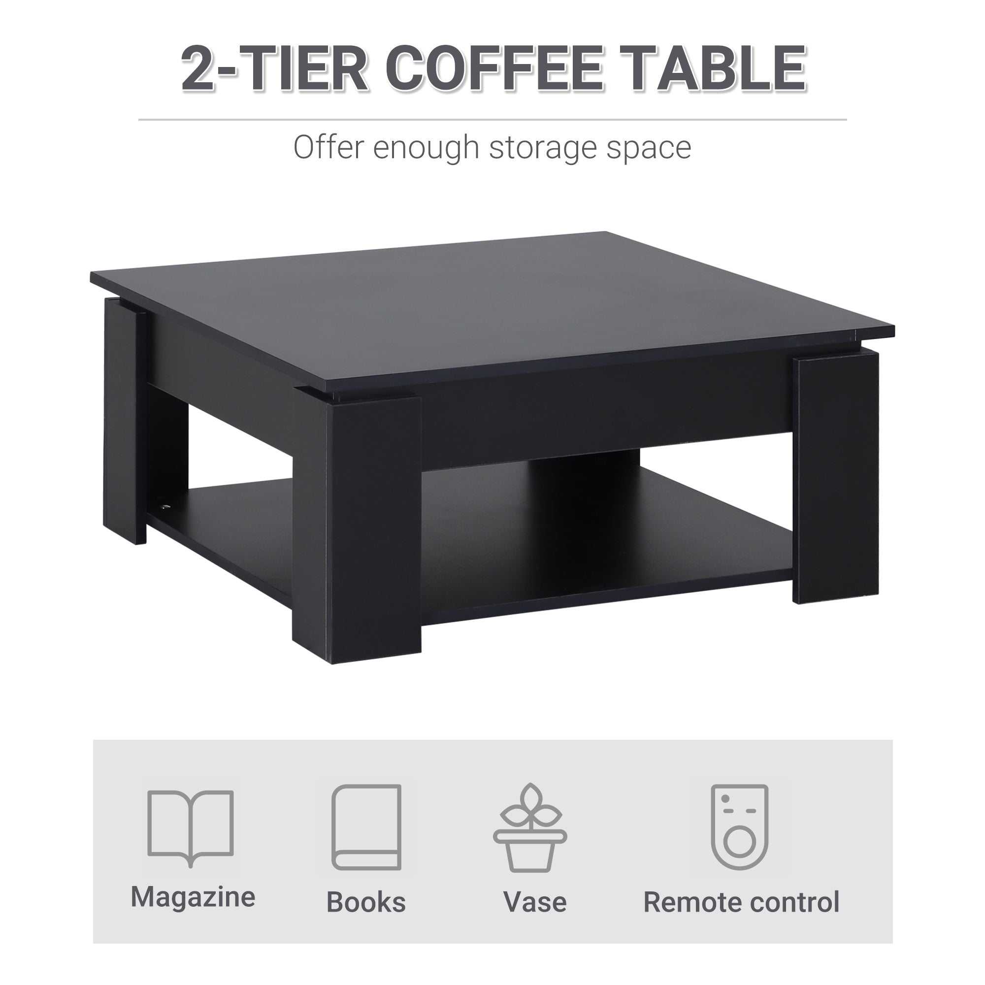 2 Tier Simple Modern Coffee Table Bottom Shelf Living Room Black Coffee Tables   at Gallery Canada