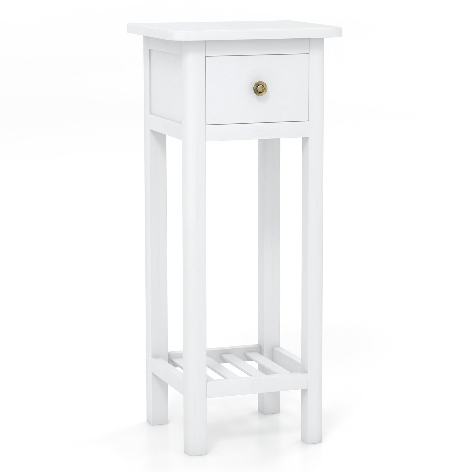 2 Tier Slim Nightstand Bedside Table with Drawer Shelf, White Nightstands   at Gallery Canada