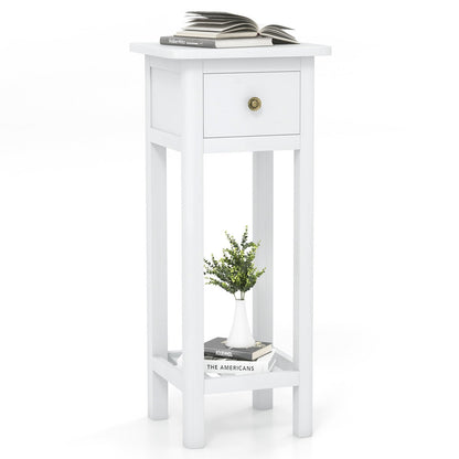 2 Tier Slim Nightstand Bedside Table with Drawer Shelf, White Nightstands   at Gallery Canada