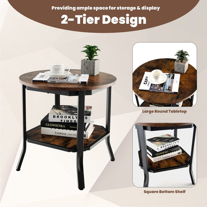 2-Tier Sofa End Side Table Nightstand Round Tabletop for Living Room, Brown End & Side Tables   at Gallery Canada