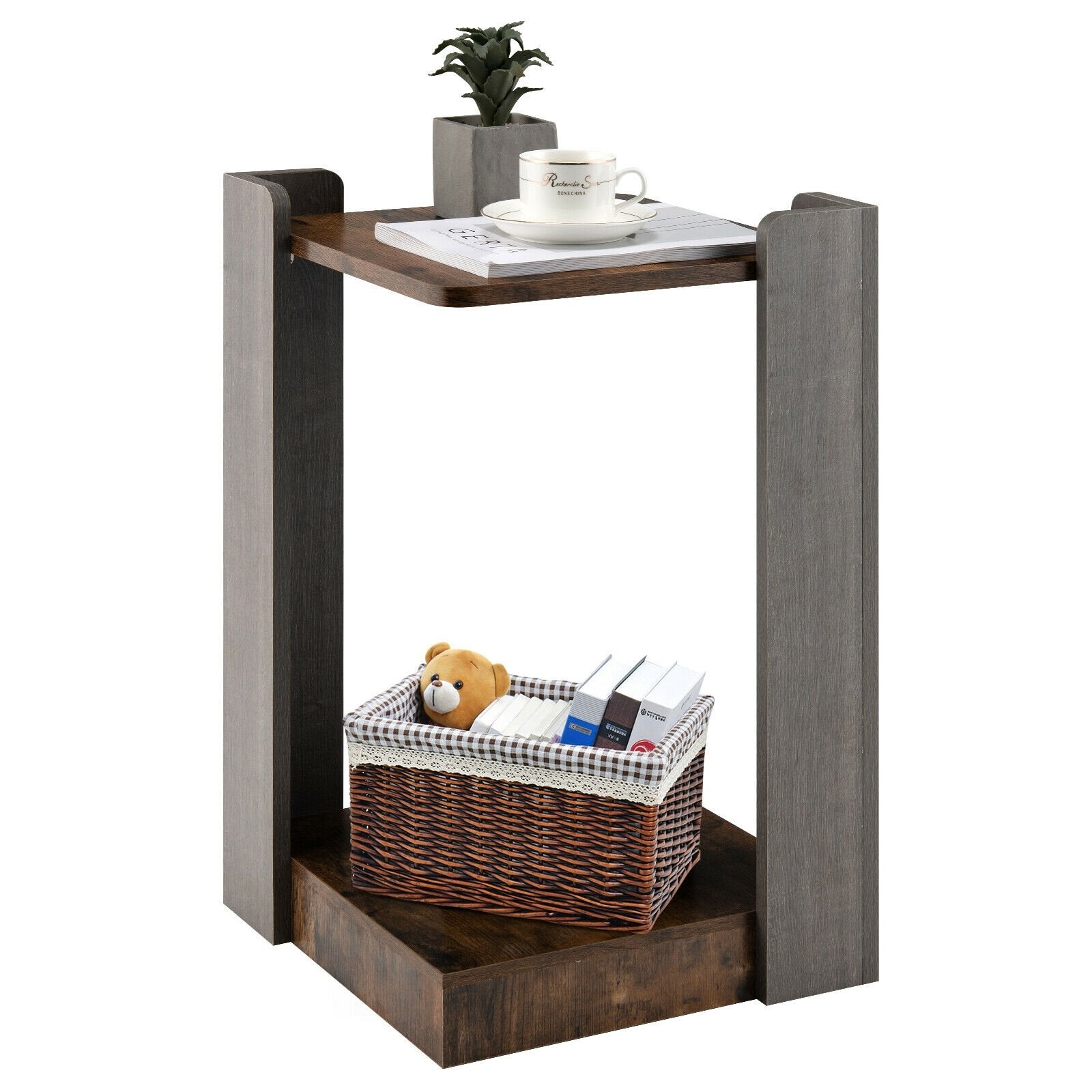 2-Tier Square End Table with Open Storage Shelf for Small Space, Brown End & Side Tables   at Gallery Canada