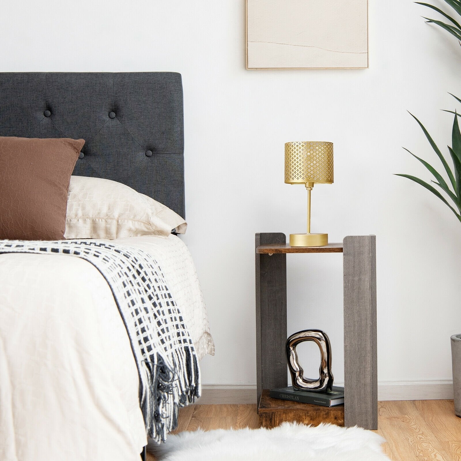 2-Tier Square End Table with Open Storage Shelf for Small Space, Brown End & Side Tables   at Gallery Canada