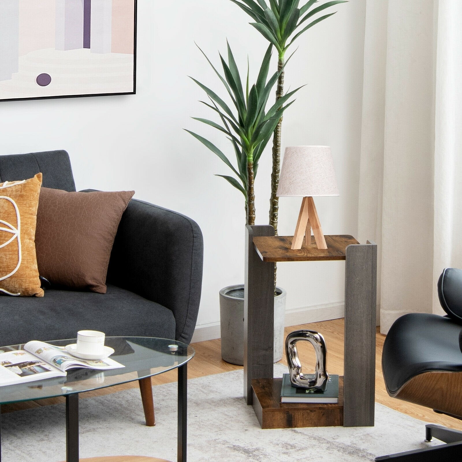 2-Tier Square End Table with Open Storage Shelf for Small Space, Brown End & Side Tables   at Gallery Canada