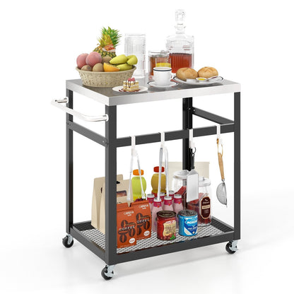 2-Tier Stainless Steel Grill Cart with 4 Hooks and Wheels BBQ Table, Black Outdoor Grills   at Gallery Canada