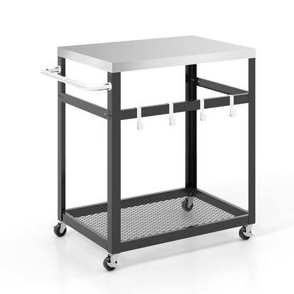 2-Tier Stainless Steel Grill Cart with 4 Hooks and Wheels BBQ Table, Black Outdoor Grills   at Gallery Canada