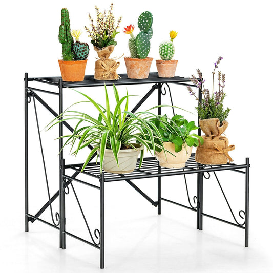 2-Tier Stair Style Metal Plant Stand for Indoor and Outdoor, Black Plant Stands   at Gallery Canada