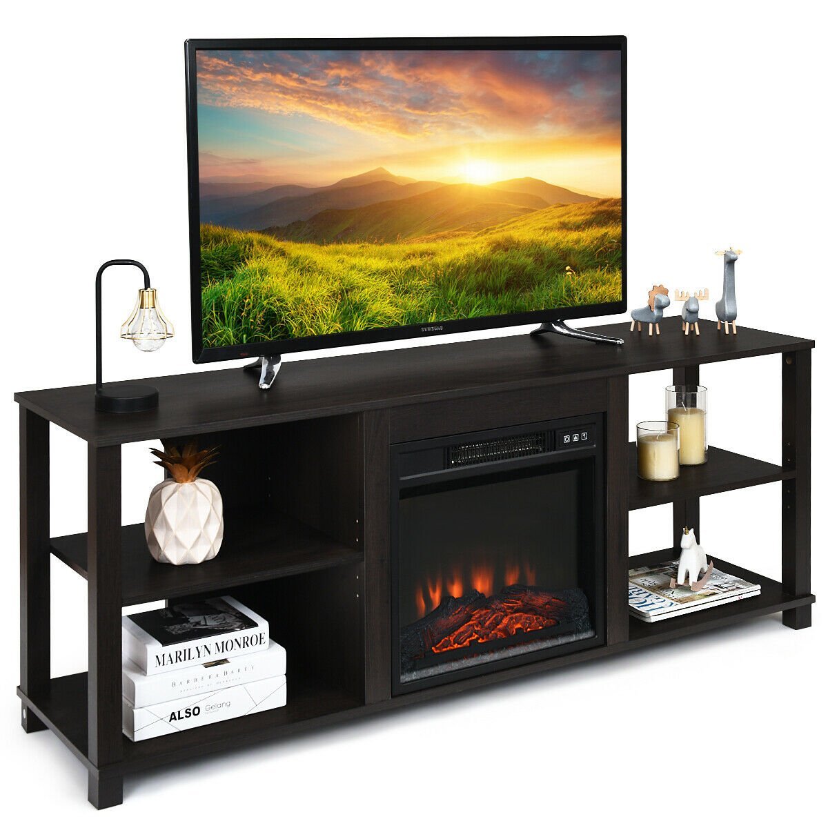 2-Tier TV Storage Cabinet Console with Adjustable Shelves, Black Entertainment Centers & TV Stands   at Gallery Canada