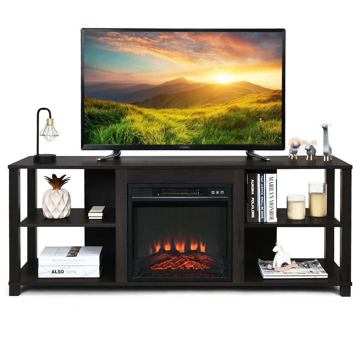 2-Tier TV Storage Cabinet Console with Adjustable Shelves, Black Entertainment Centers & TV Stands   at Gallery Canada