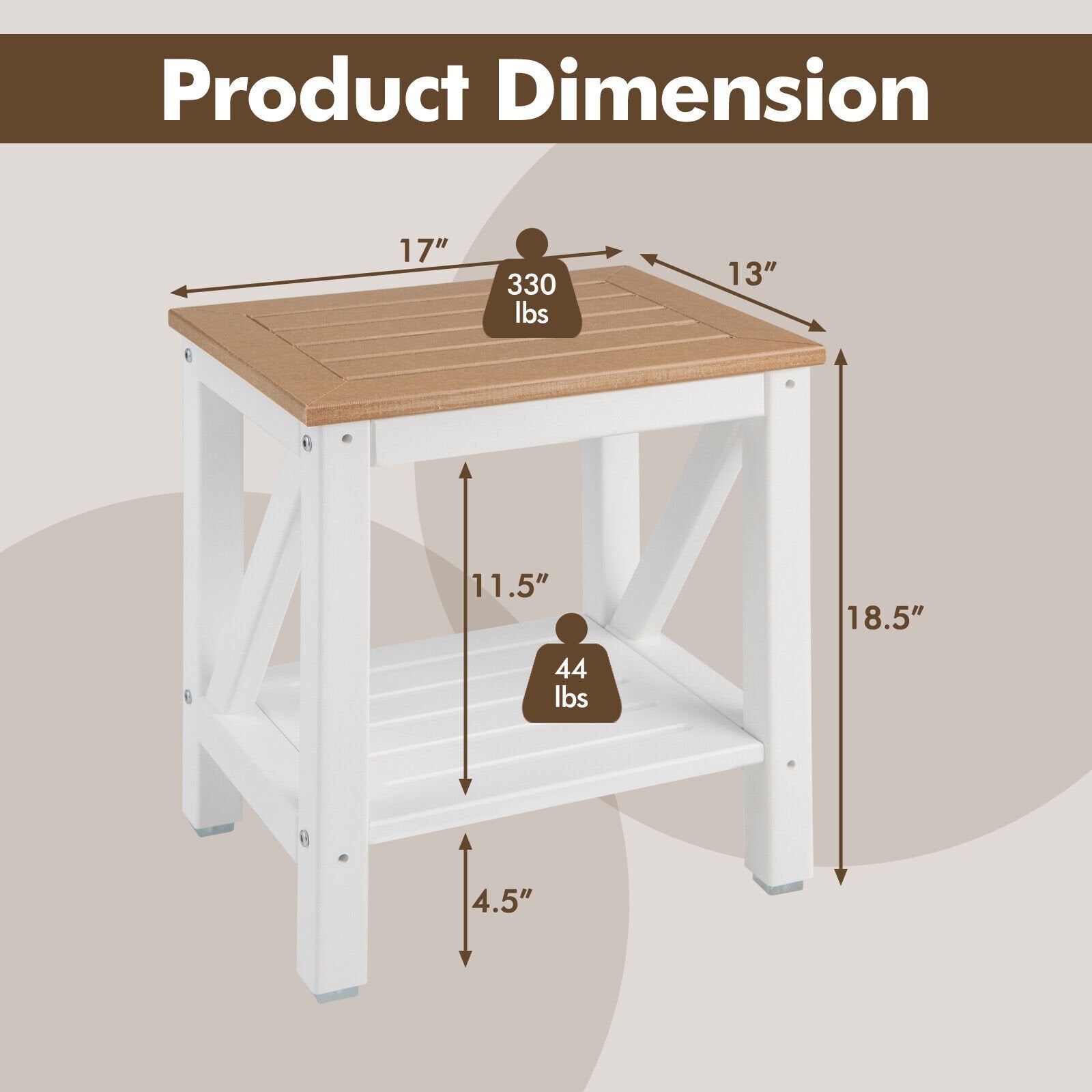 2-tier Waterproof Shower Bench with Storage Shelf, Brown Bath Safety   at Gallery Canada