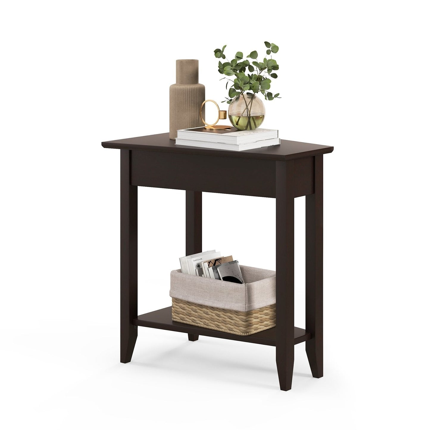 2-Tier Wedge Narrow End Table with Storage Shelf and Solid Wood Legs, Espresso End & Side Tables   at Gallery Canada