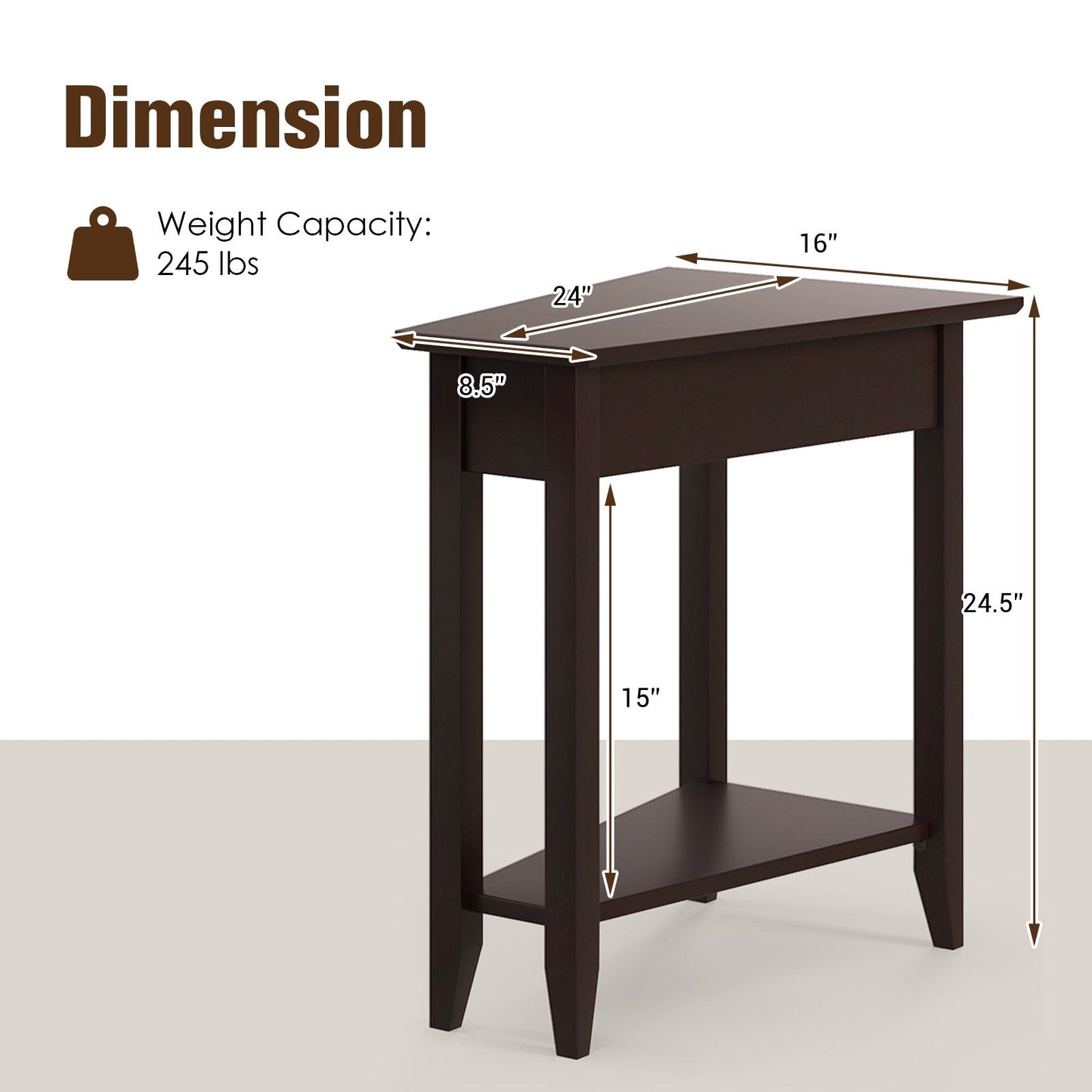 2-Tier Wedge Narrow End Table with Storage Shelf and Solid Wood Legs, Espresso End & Side Tables   at Gallery Canada