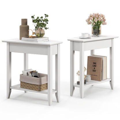 2-Tier Wedge Narrow End Table with Storage Shelf and Solid Wood Legs, White End & Side Tables   at Gallery Canada