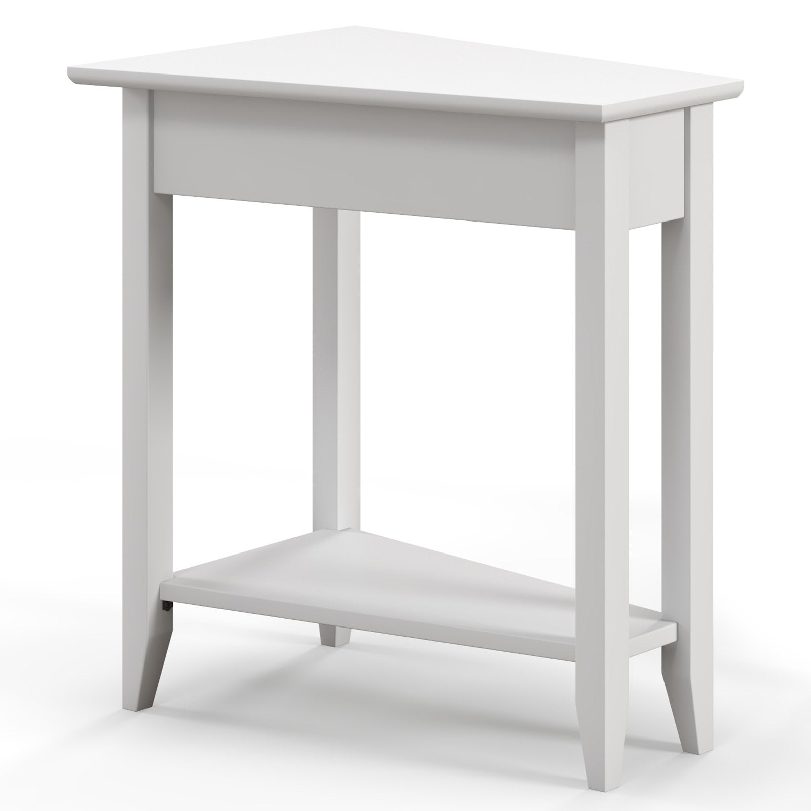 2-Tier Wedge Narrow End Table with Storage Shelf and Solid Wood Legs, White End & Side Tables   at Gallery Canada