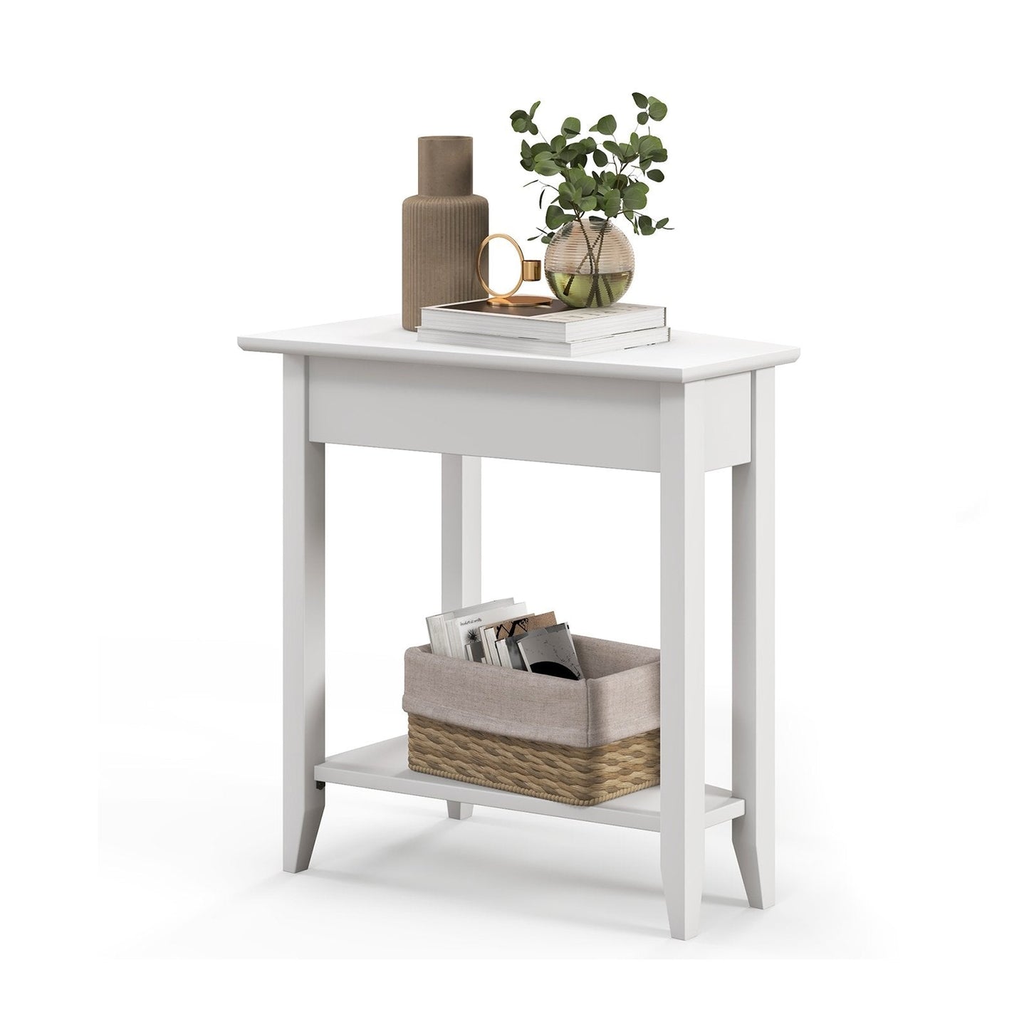 2-Tier Wedge Narrow End Table with Storage Shelf and Solid Wood Legs, White End & Side Tables   at Gallery Canada