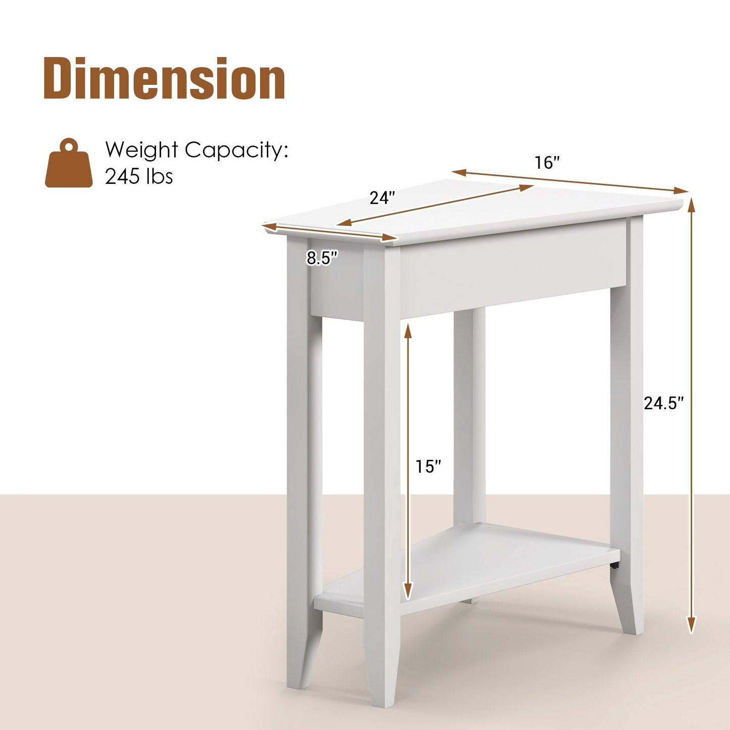 2-Tier Wedge Narrow End Table with Storage Shelf and Solid Wood Legs, White End & Side Tables   at Gallery Canada