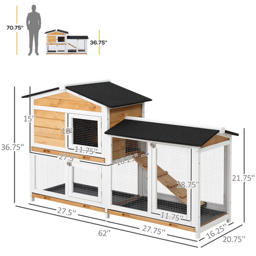 2-tier Wood Rabbit Hutch Backyard Bunny Cage Small Animal House w/ Ramp and Outdoor Run, Yellow