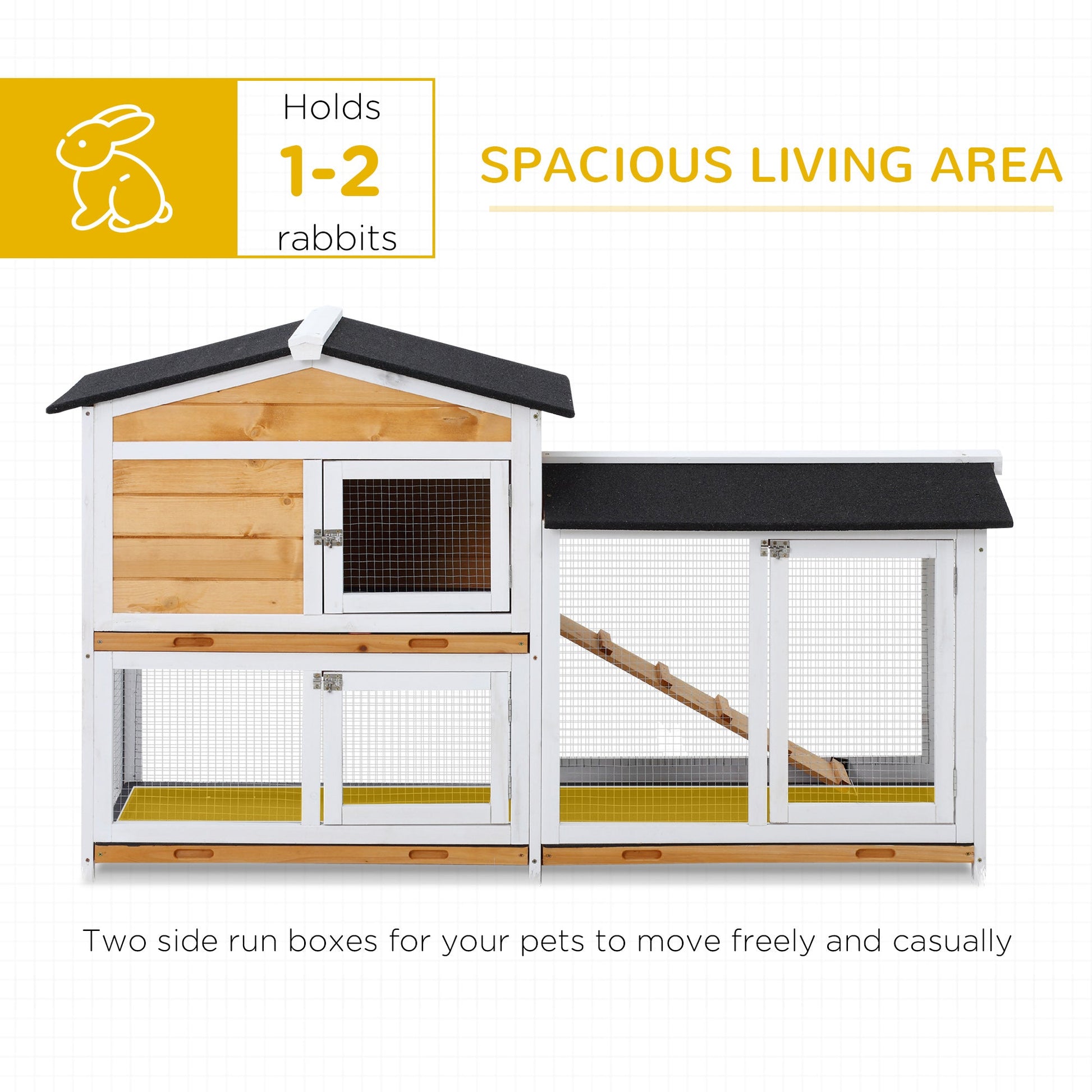 2-tier Wood Rabbit Hutch Backyard Bunny Cage Small Animal House w/ Ramp and Outdoor Run, Yellow Rabbit Hutch   at Gallery Canada