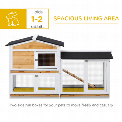 2-tier Wood Rabbit Hutch Backyard Bunny Cage Small Animal House w/ Ramp and Outdoor Run, Yellow Rabbit Hutch   at Gallery Canada