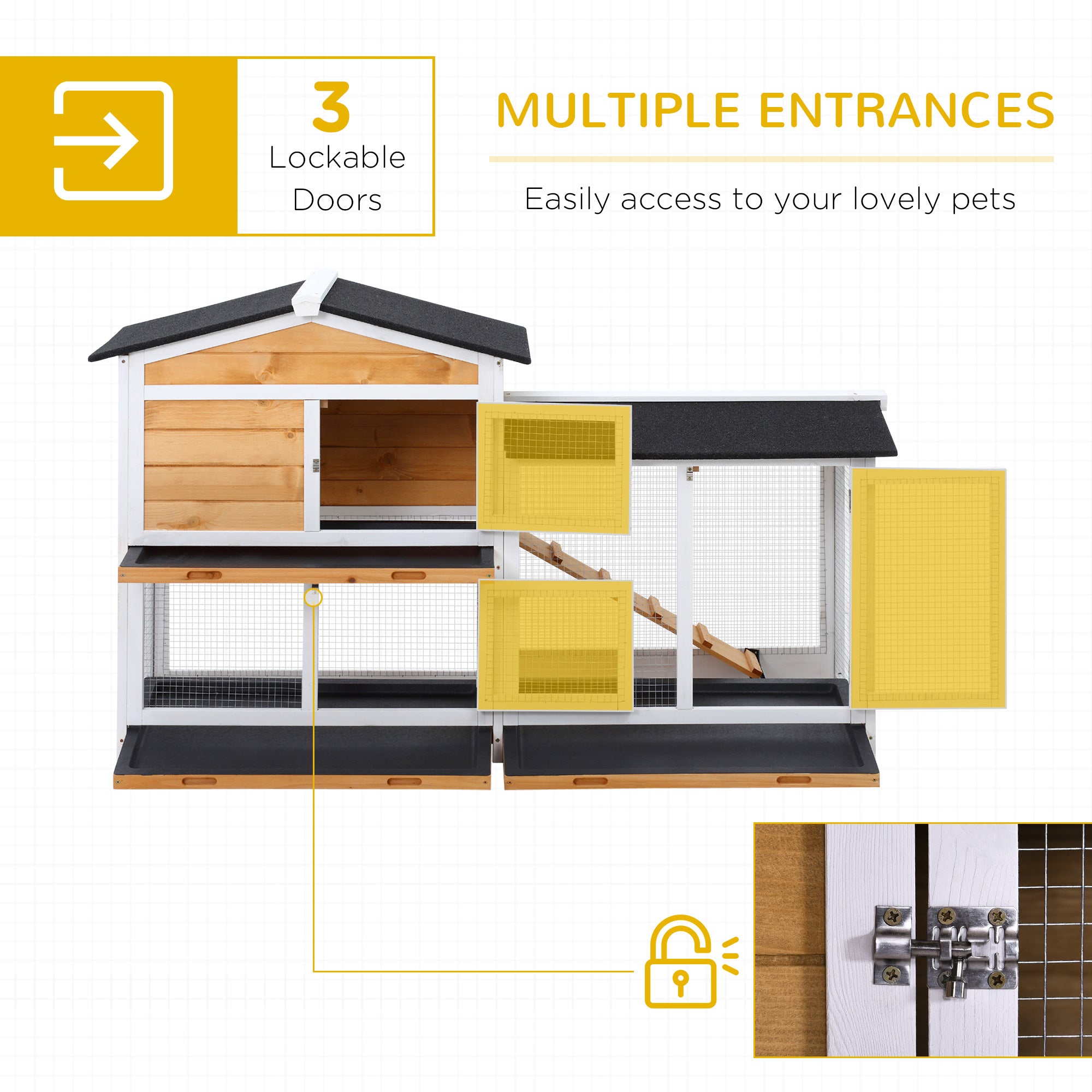 2-tier Wood Rabbit Hutch Backyard Bunny Cage Small Animal House w/ Ramp and Outdoor Run, Yellow Rabbit Hutch   at Gallery Canada