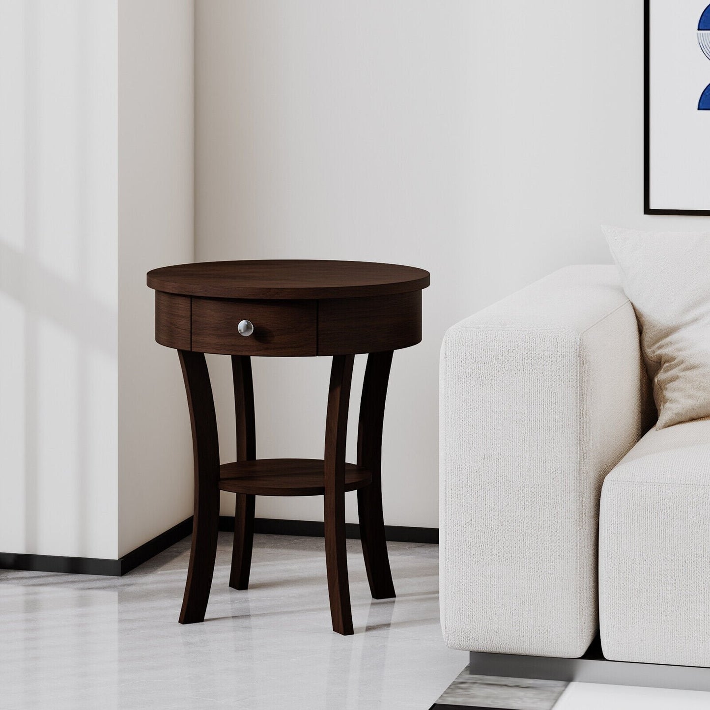 2-Tier Wood Round End Table with Open Drawer, Espresso End & Side Tables   at Gallery Canada