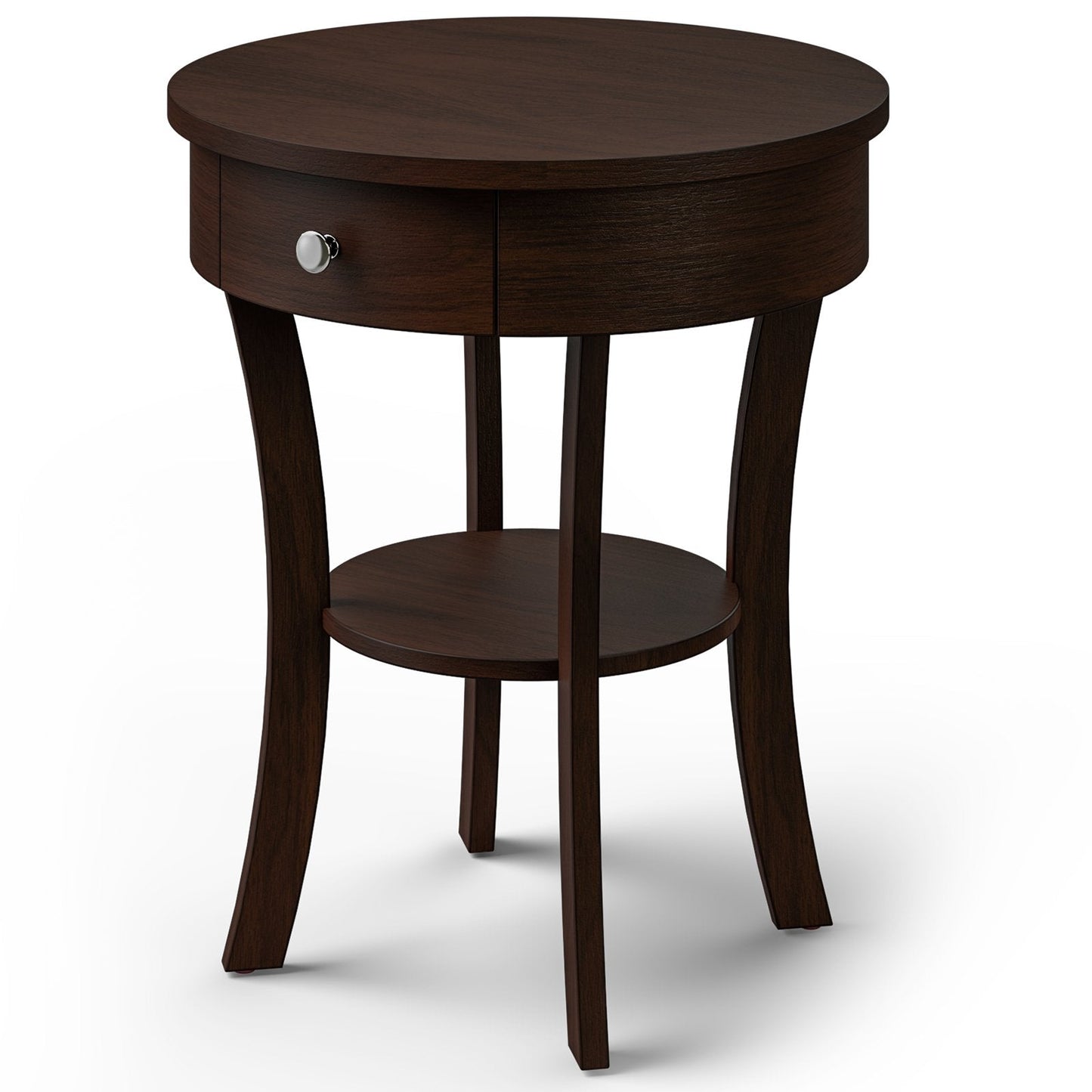 2-Tier Wood Round End Table with Open Drawer, Espresso End & Side Tables   at Gallery Canada