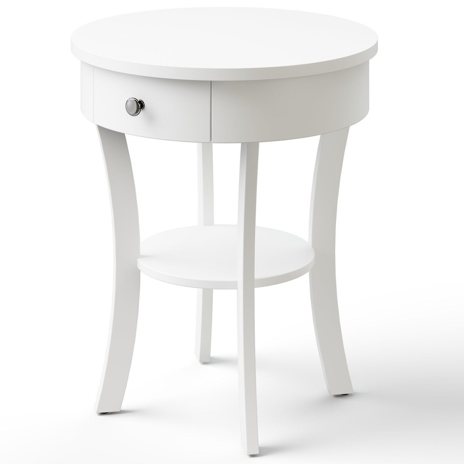 2-Tier Wood Round End Table with Open Drawer, White End & Side Tables   at Gallery Canada