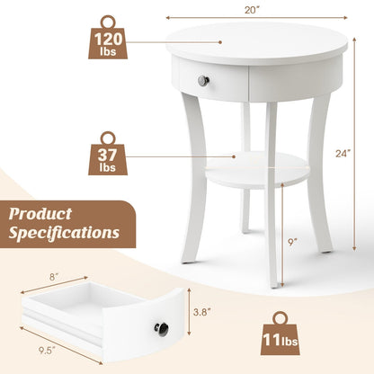 2-Tier Wood Round End Table with Open Drawer, White End & Side Tables   at Gallery Canada