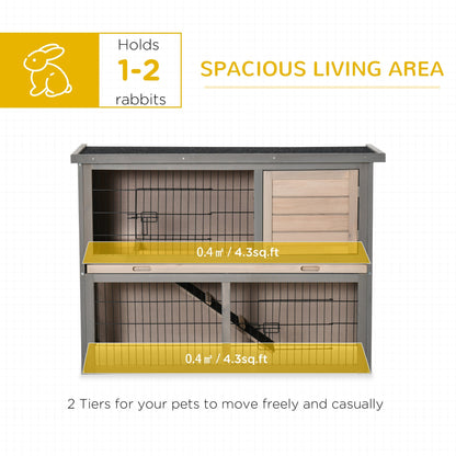 2-tier Wooden Rabbit Hutch Backyard Bunny Cage Habitat Small Animal House w/ Ramp, Slide Out Tray and Outdoor Run, Grey Rabbit Hutch   at Gallery Canada