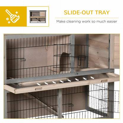 2-tier Wooden Rabbit Hutch Backyard Bunny Cage Habitat Small Animal House w/ Ramp, Slide Out Tray and Outdoor Run, Grey Rabbit Hutch   at Gallery Canada