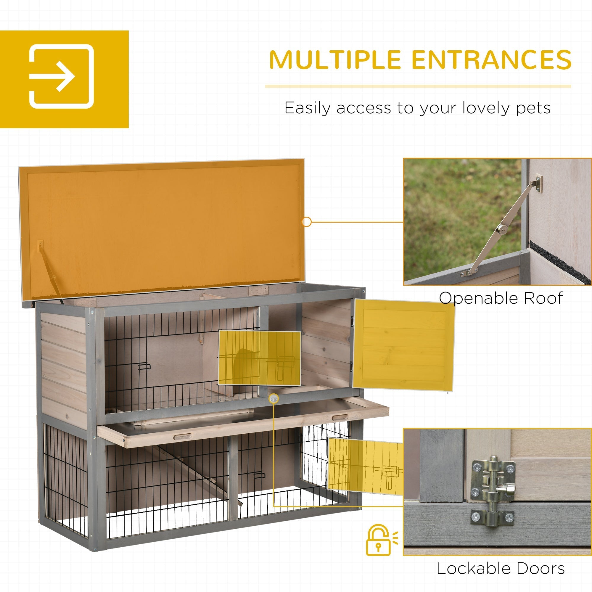 2-tier Wooden Rabbit Hutch Backyard Bunny Cage Habitat Small Animal House w/ Ramp, Slide Out Tray and Outdoor Run, Grey Rabbit Hutch   at Gallery Canada