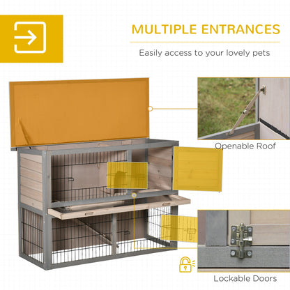 2-tier Wooden Rabbit Hutch Backyard Bunny Cage Habitat Small Animal House w/ Ramp, Slide Out Tray and Outdoor Run, Grey Rabbit Hutch   at Gallery Canada